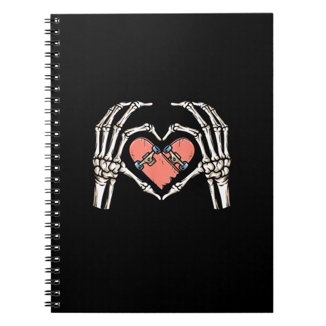 Skeleton Hand Heart Skateboard Valentines day Funn Anteckningsbok (Framsidan)