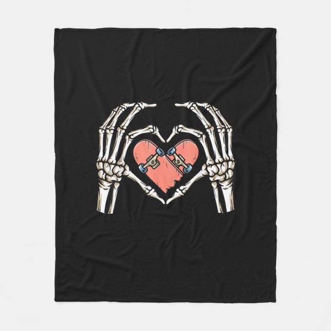 Skeleton Hand Heart Skateboard Valentines day Funn Fleecefilt (Framsidan)