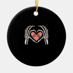 Skeleton Hand Heart Skateboard Valentines day Funn Julgransprydnad Keramik