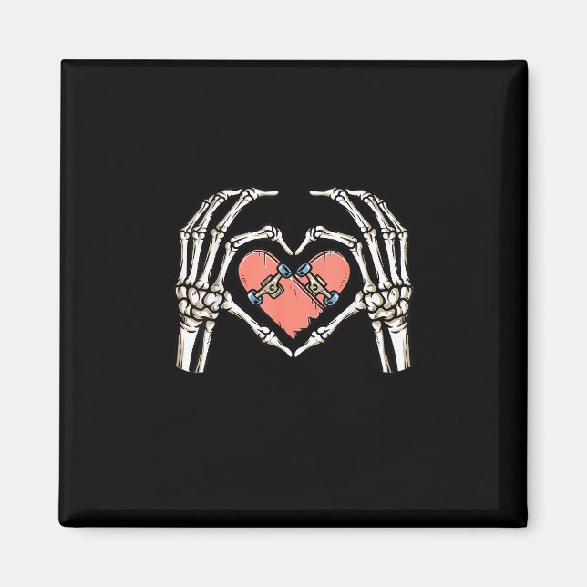 Skeleton Hand Heart Skateboard Valentines day Funn Magnet (Framsidan)