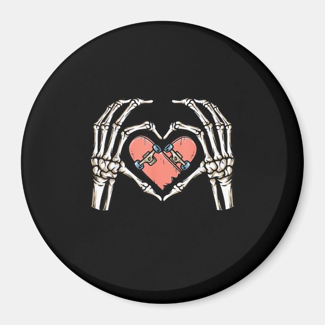 Skeleton Hand Heart Skateboard Valentines day Funn Magnet (Framsidan)