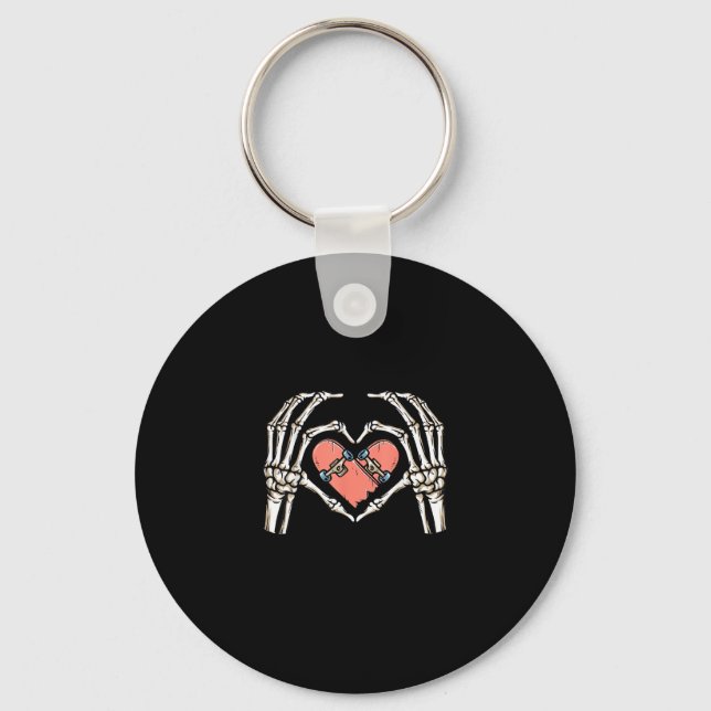 Skeleton Hand Heart Skateboard Valentines day Funn Nyckelring (Framsida)