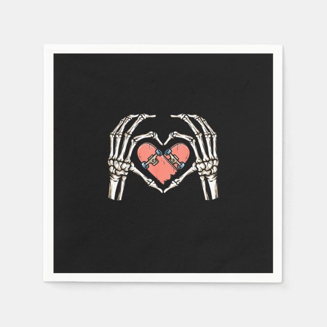 Skeleton Hand Heart Skateboard Valentines day Funn Pappersservett (Framsidan)