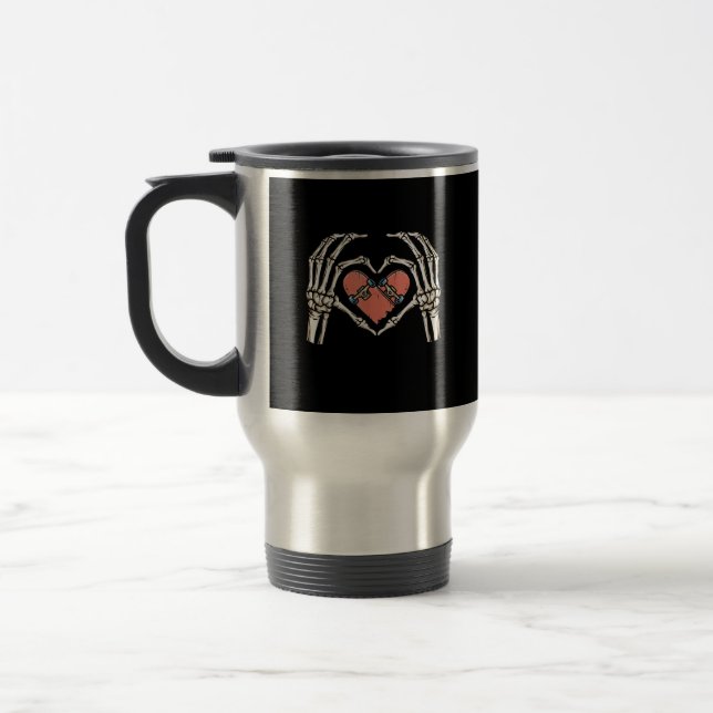 Skeleton Hand Heart Skateboard Valentines day Funn Resemugg (Vänster)