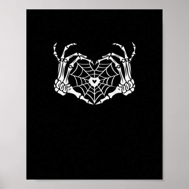Skeleton Hand Heart Spindelnät Halloween Cobweb Pa Poster (Framsidan)