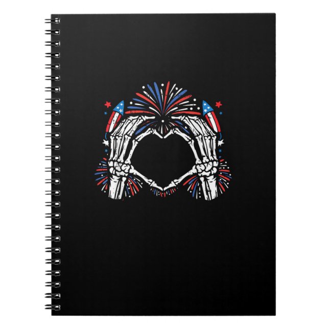 Skeleton Hand Heart USA Patriotic American Anteckningsbok (Framsidan)