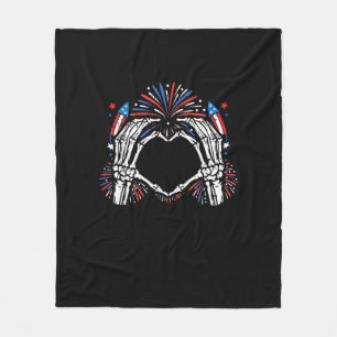 Skeleton Hand Heart USA Patriotic American Fleecefilt