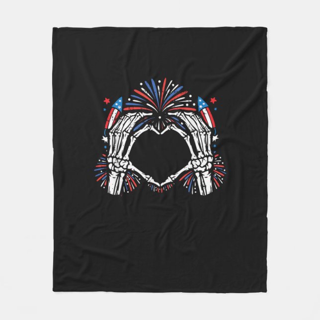 Skeleton Hand Heart USA Patriotic American Fleecefilt (Framsidan)