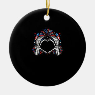 Skeleton Hand Heart USA Patriotic American Julgransprydnad Keramik