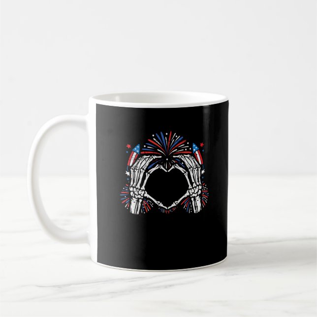Skeleton Hand Heart USA Patriotic American Kaffemugg (Vänster)