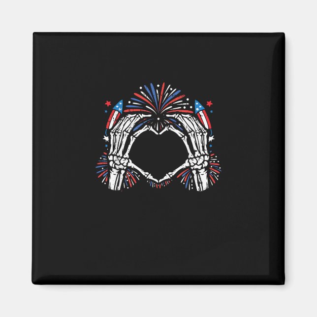 Skeleton Hand Heart USA Patriotic American Magnet (Framsidan)