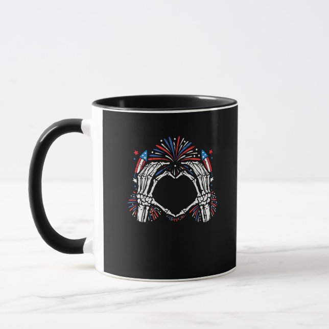 Skeleton Hand Heart USA Patriotic American Mugg (Vänster)
