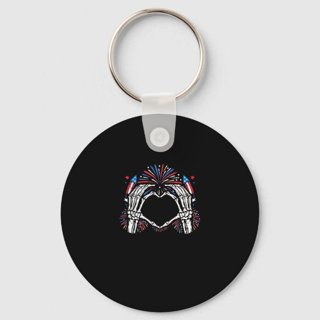 Skeleton Hand Heart USA Patriotic American Nyckelring (Framsida)
