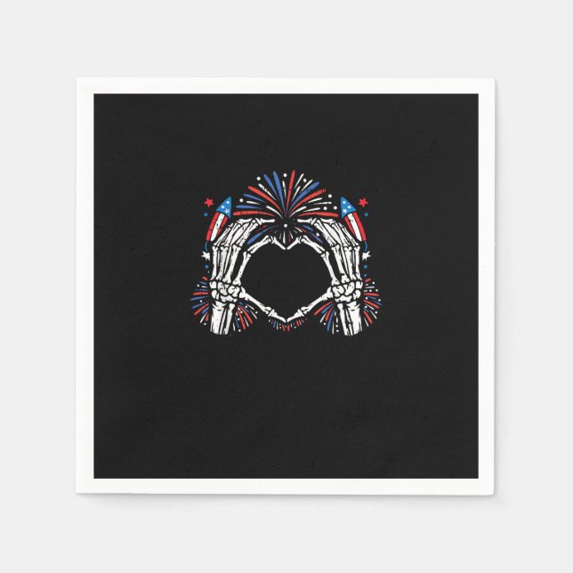 Skeleton Hand Heart USA Patriotic American Pappersservett (Framsidan)