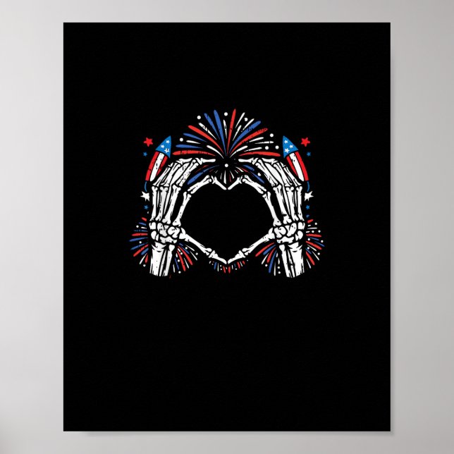 Skeleton Hand Heart USA Patriotic American Poster (Framsidan)