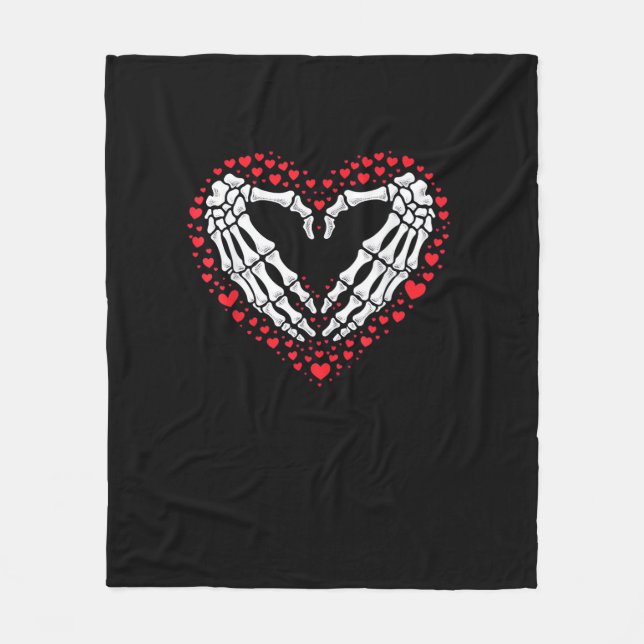 Skeleton Hand Heart Valentines day Funny Couple Cu Fleecefilt (Framsidan)