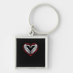 Skeleton Hand Heart Valentines day Funny Couple Cu Fyrkantig Silverfärgad Nyckelring