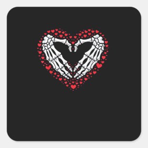 Skeleton Hand Heart Valentines day Funny Couple Cu Fyrkantigt Klistermärke