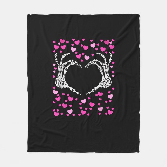 Skeleton Hand Heart Valentines day Funny Viral Fleecefilt (Framsidan)