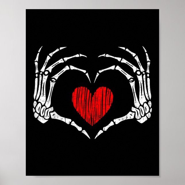 Skeleton Hand Heart Valentines day Funny Women Kid Poster (Framsidan)