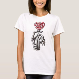 Skeleton Hand Holding Heart Lollipop T Shirt