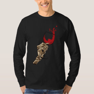 Skeleton Hand Holding Red Wine Glass Hallowine Hal T Shirt
