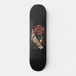 Skeleton Hand Holding Ro Flower Gothic Blommigt Mini Skateboard Bräda 18,5 Cm