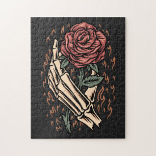 Skeleton Hand Holding Ro Flower Gothic Blommigt Pussel