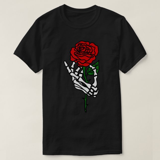 Skeleton Hand Holding Ro T-shirt, Tattoo Shirts T Shirt (Design framsida)