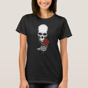 Skeleton Hand Holding Röd ros Stem Tat T Shirt