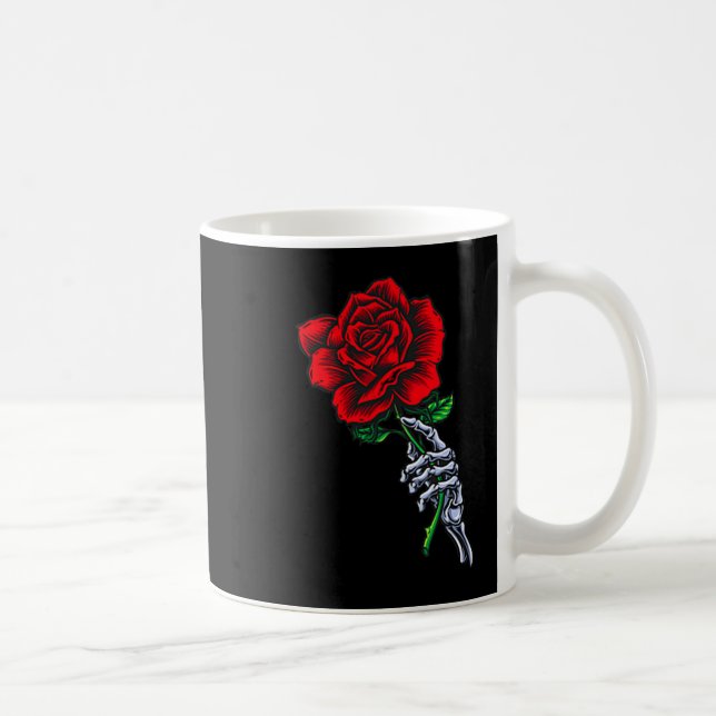Skeleton Hand Holding Rose _ Aesthetic Red Flower  Kaffemugg (Höger)