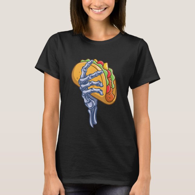Skeleton Hand Holding Taco Dia de Los Muertos Hall T Shirt (Framsida)