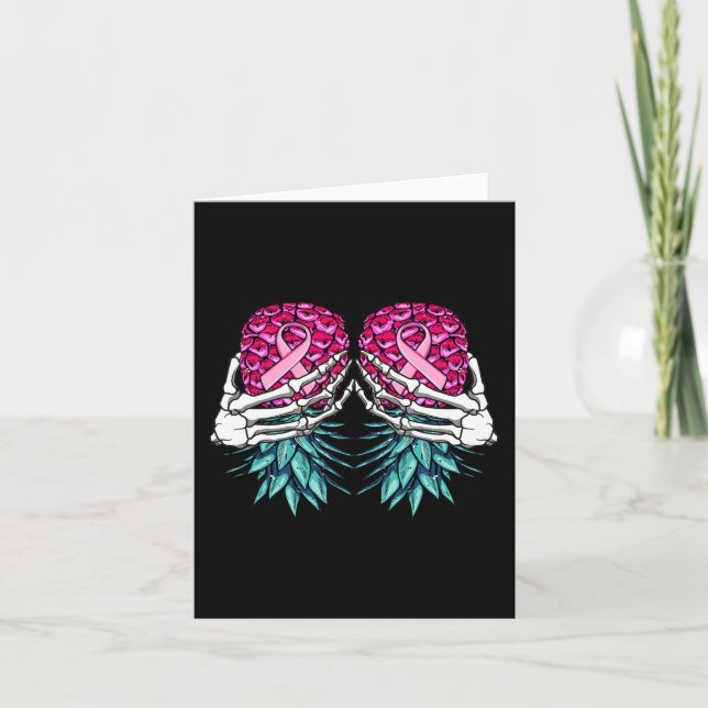 Skeleton Hand Holding Upside Down Pineapple Breast Kort (Framsida)