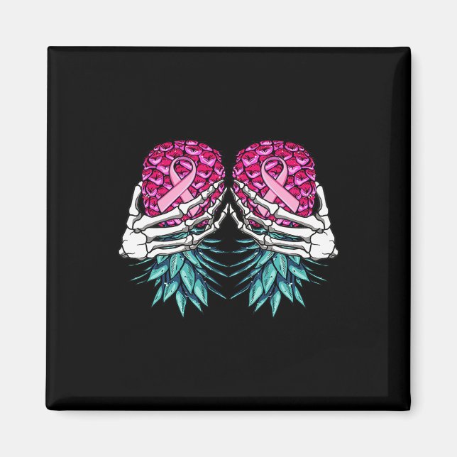Skeleton Hand Holding Upside Down Pineapple Breast Magnet (Framsidan)