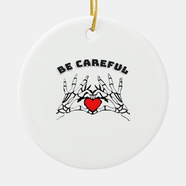 Skeleton Hand med klassiskt hjärta Julgransprydnad Keramik (Framsidan)