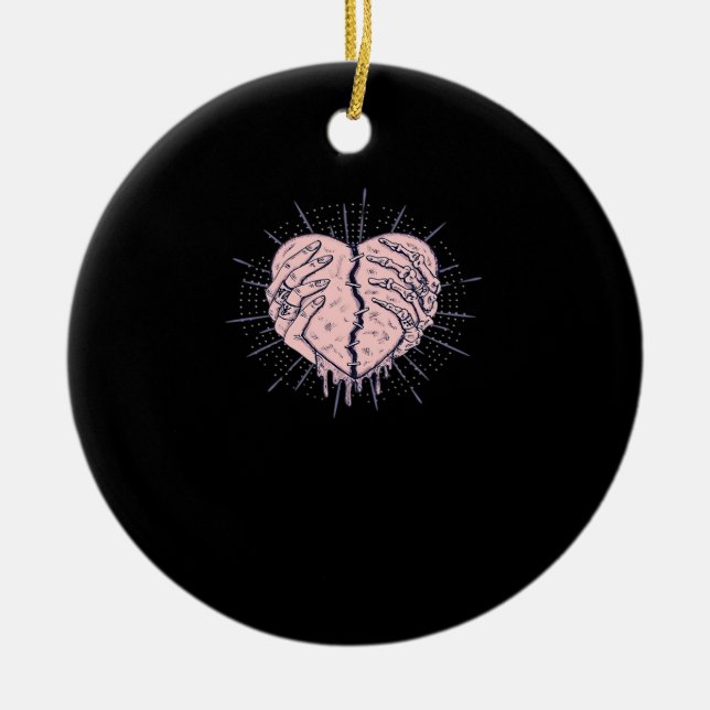 Skeleton Hand med klassiskt hjärta Julgransprydnad Keramik (Framsidan)