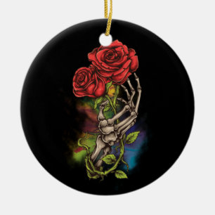 Skeleton Hand med Ro-blomtatueringskonstruktion Julgransprydnad Keramik