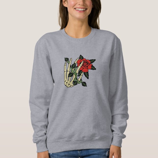 Skeleton Hand med Ro Sweatshirt - Anpassade T Shirt (Framsida)