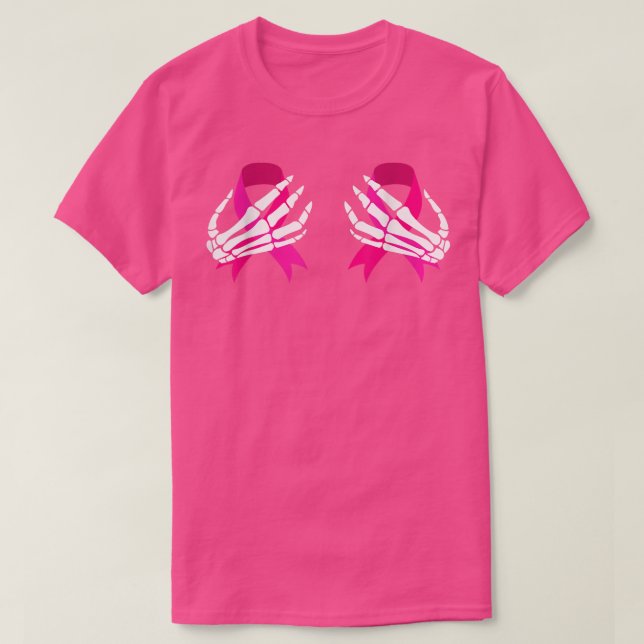 Skeleton Hand on Breast Cancer Ribbon Halloween Wo T Shirt (Design framsida)