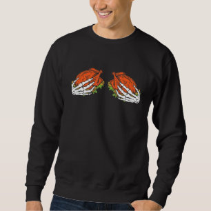 Skeleton Hand on Breast Turkey Bra Thanksgiving Da Lång Ärmad Tröja