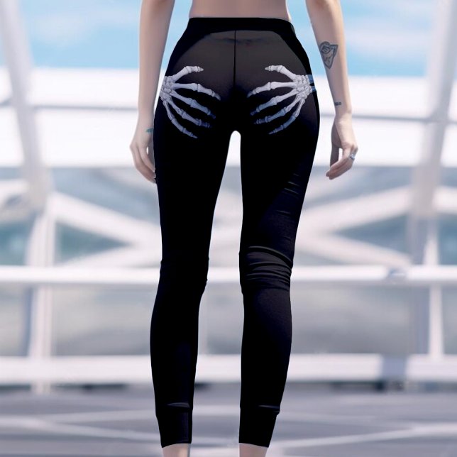 Skeleton Hand på Booty Funny Halloween Black Leggings (Skeleton Hand on Booty Funny Halloween Black Leggings)