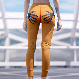 Skeleton Hand på Booty Funny Halloween Orange Leggings