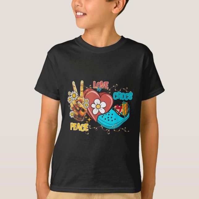 Skeleton Hand Peace Kärlek-crocs Family Julafton P T Shirt (Framsida)