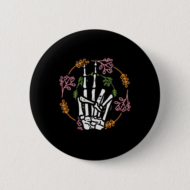 Skeleton Hand Peace Pocket Halloween Costume Manar Knapp (Framsida)