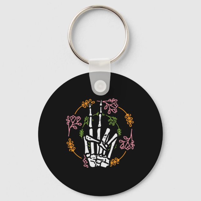 Skeleton Hand Peace Pocket Halloween Costume Manar Nyckelring (Framsida)