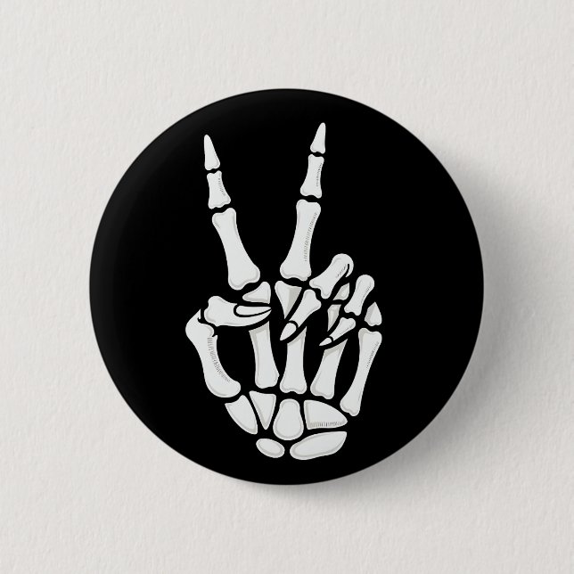 Skeleton Hand Peace Sign Cool Halloween Knapp (Framsida)