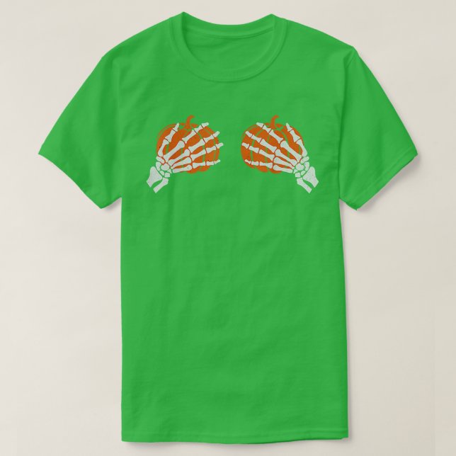 Skeleton Hand Pumpkin Bra Costume Funny Halloween7 T Shirt (Design framsida)