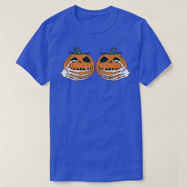 Skeleton Hand Pumpkin Bra Costume Funny Halloween T Shirt (Design framsida)