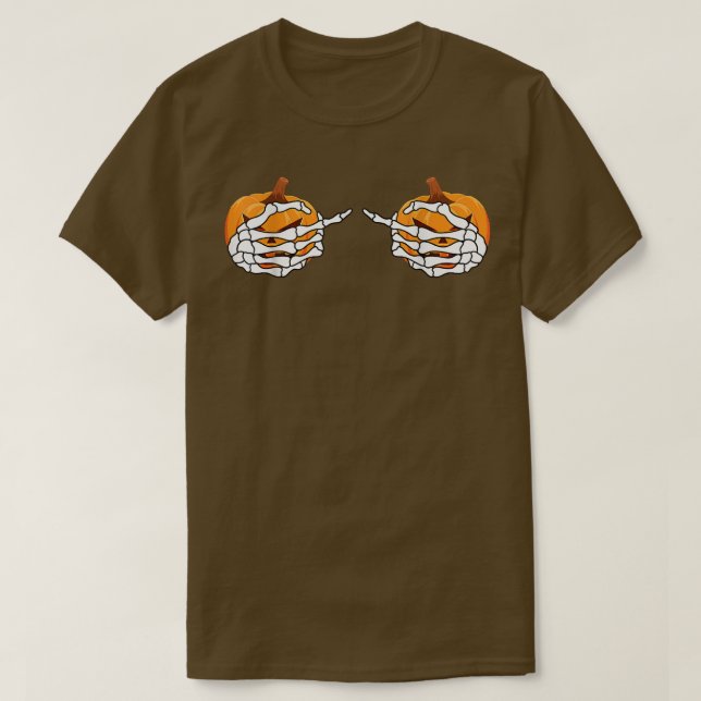 Skeleton Hand Pumpkin Bra Funny Halloween T Shirt (Design framsida)