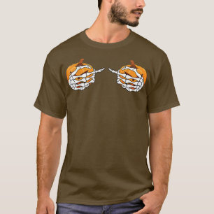 Skeleton Hand Pumpkin Bra Funny Halloween T Shirt